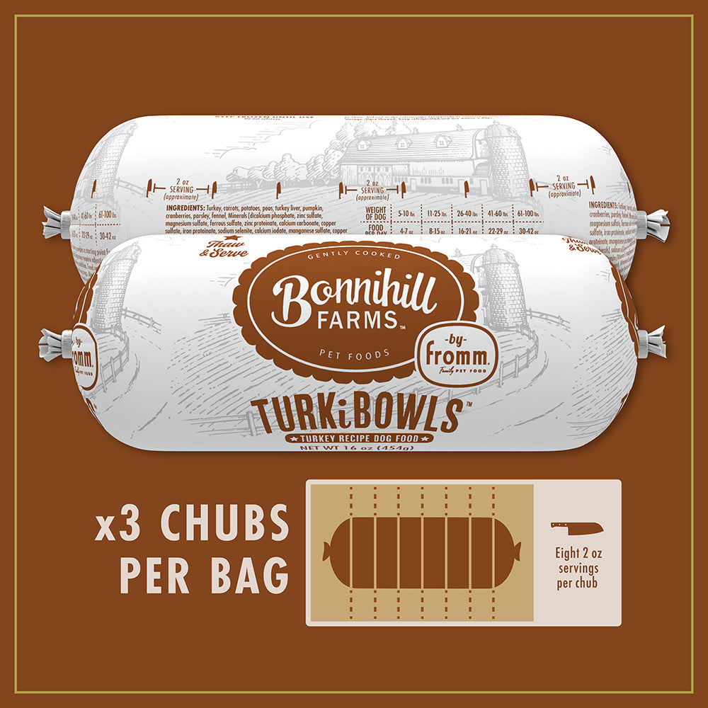 BONNIHILL FARMS TURKIBOWLS   FROZEN GENTLY COOKED (3pk of 16oz Chubs)